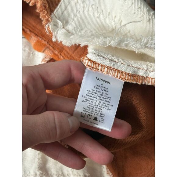 Miss Me Floral Pieced Denim Jacket size S Boho Multi Orange Hooded Crochet Cropp - Picture 10 of 14